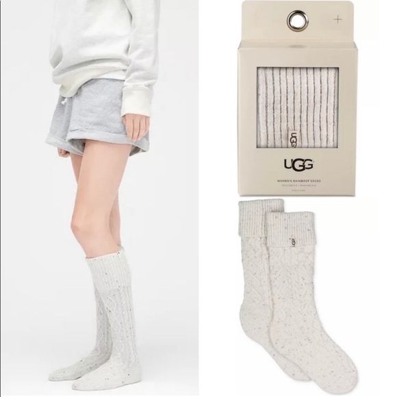 UGG Tall Boot Socks in Cream. Shaye Rain Boot Socks Cable Knit Knee High NEW NIB - Picture 2 of 9